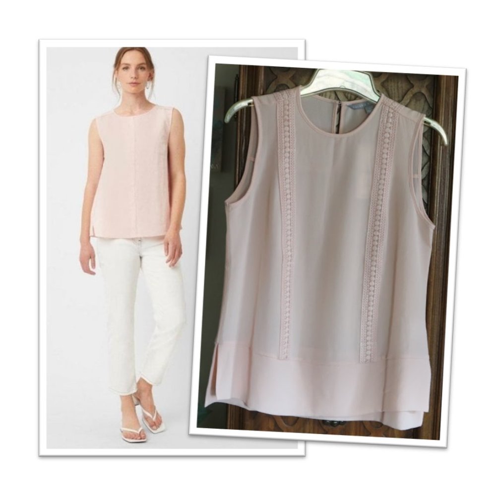 VALERIE STEVENS Side Slit Crochet Trim Sleeveless Blouse NWT - Nude/Blush Size S
